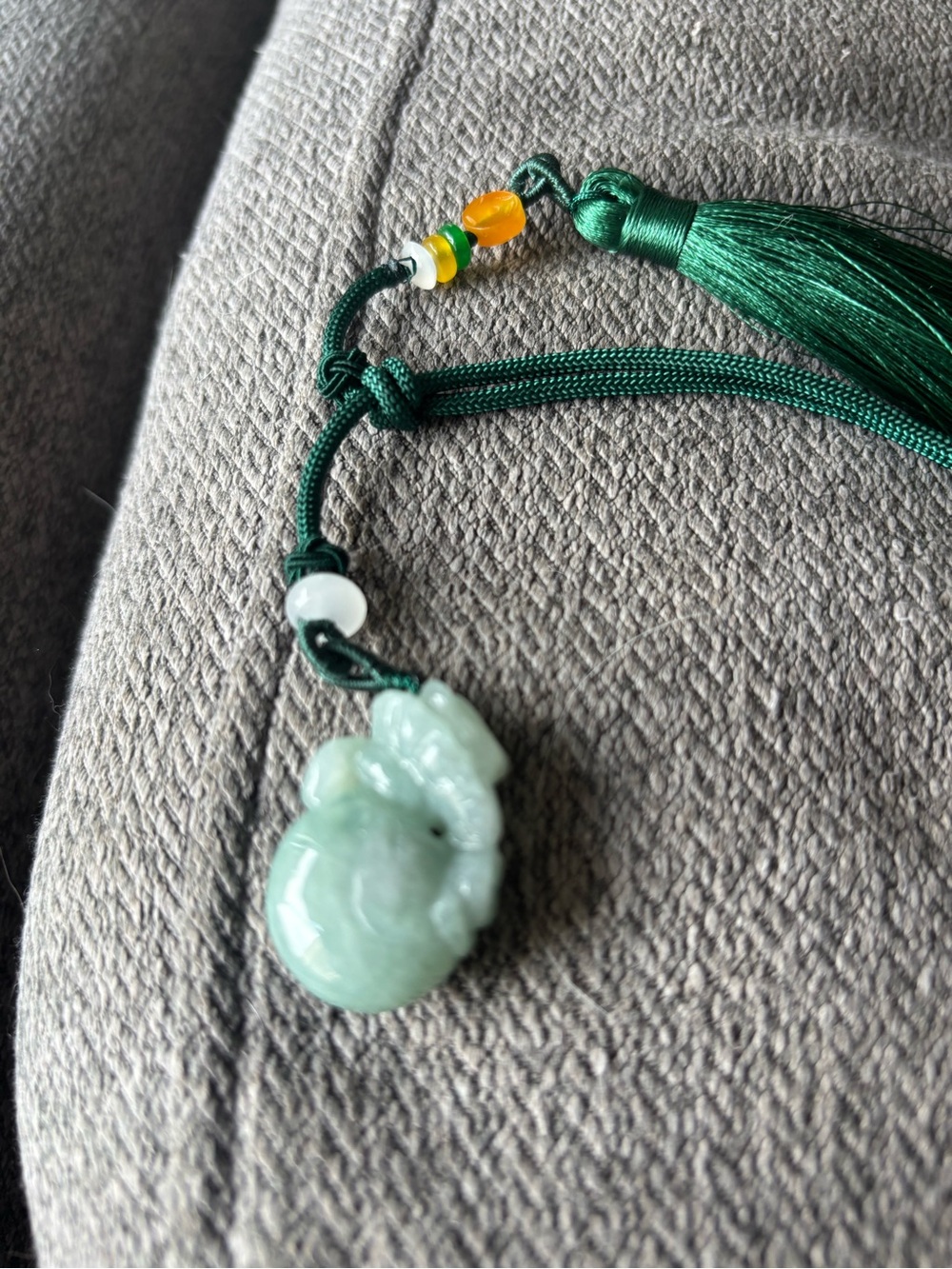 Green Jadeite Money Bag Pendant Necklace with Tassel